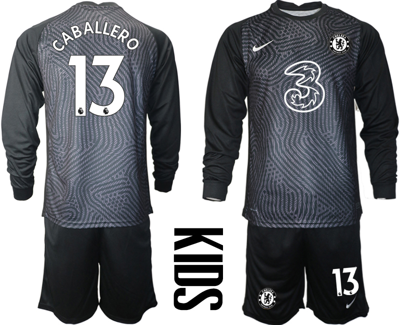 2021 Chelsea black Youth long sleeve goalkeeper #13 soccer jerseys